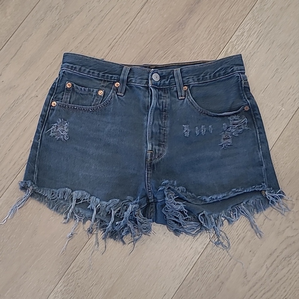 Vintage Levi's Jean Shorts Women's sz 27 501 Button Fly Distressed Rare Black
